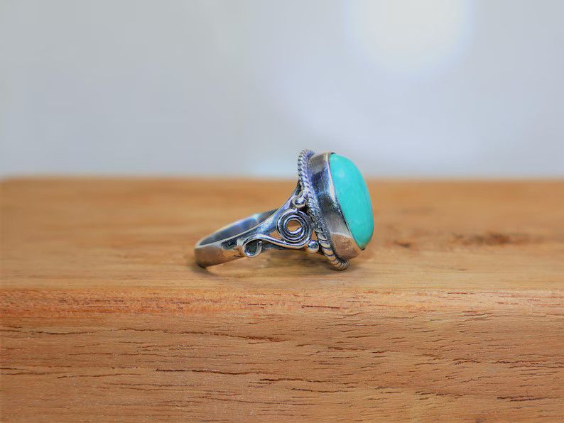 Handmade Turquoise Ring, Handmade 925 Sterling Silver Promise Jewelry Size ONE SIZE - 4 Thumbnail