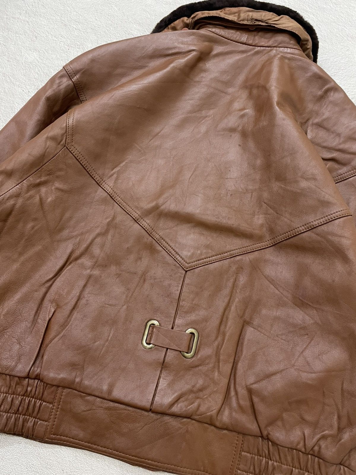 14th Addiction 90s Brown Leather Bomber Jacket Fur Collar Boxy Fit LGB Y2K Size US XL / EU 56 / 4 - 11 Thumbnail