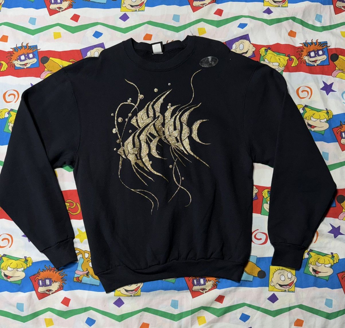 Other NOS Vintage 90s Diamond Dust Gold Glitter Fish Crewneck Size US XL / EU 56 / 4 - 1 Thumbnail