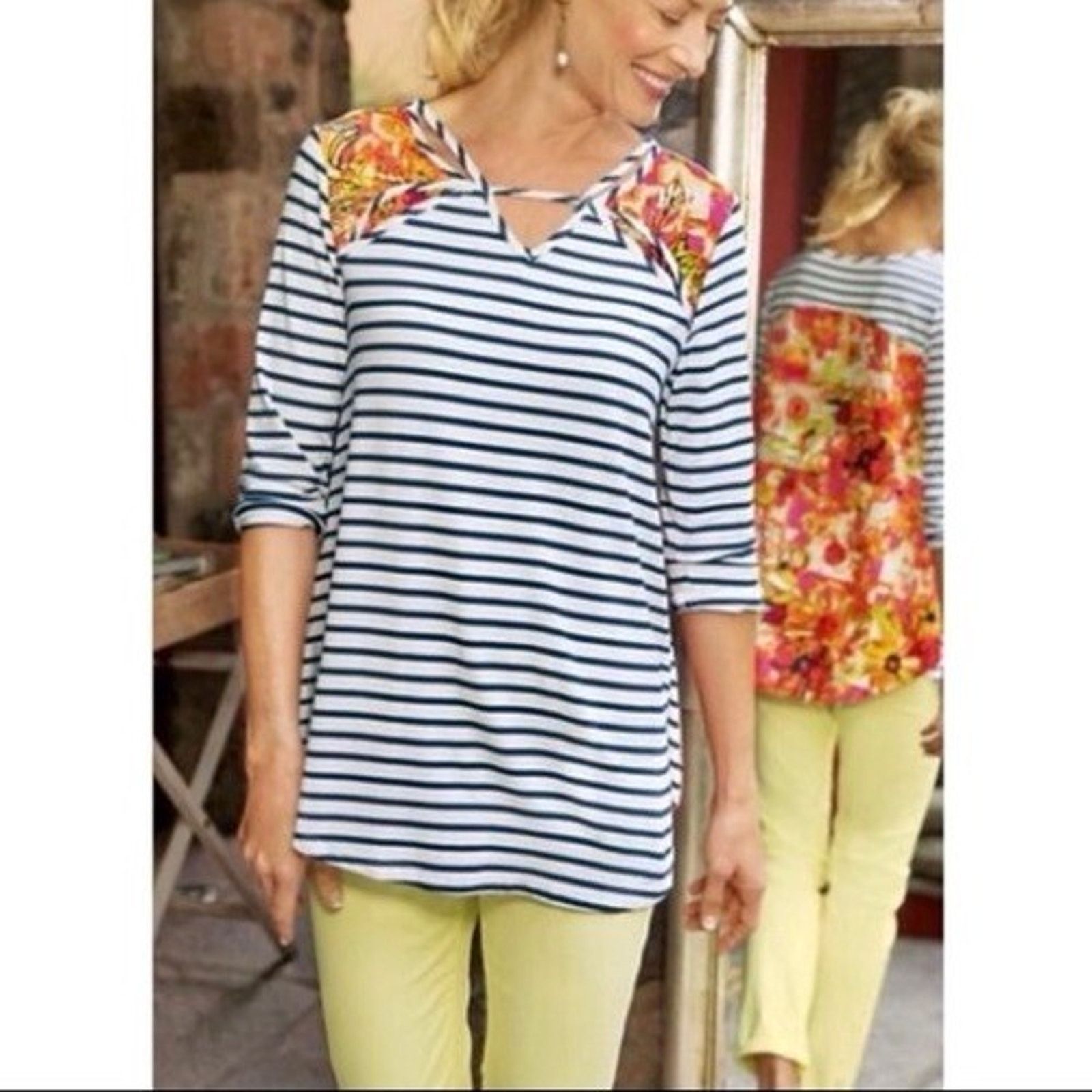 Soft Surroundings Soft Surroundings Striped Front Floral Top Size XL A000003 Size XL / US 12-14 / IT 48-50 - 9 Thumbnail
