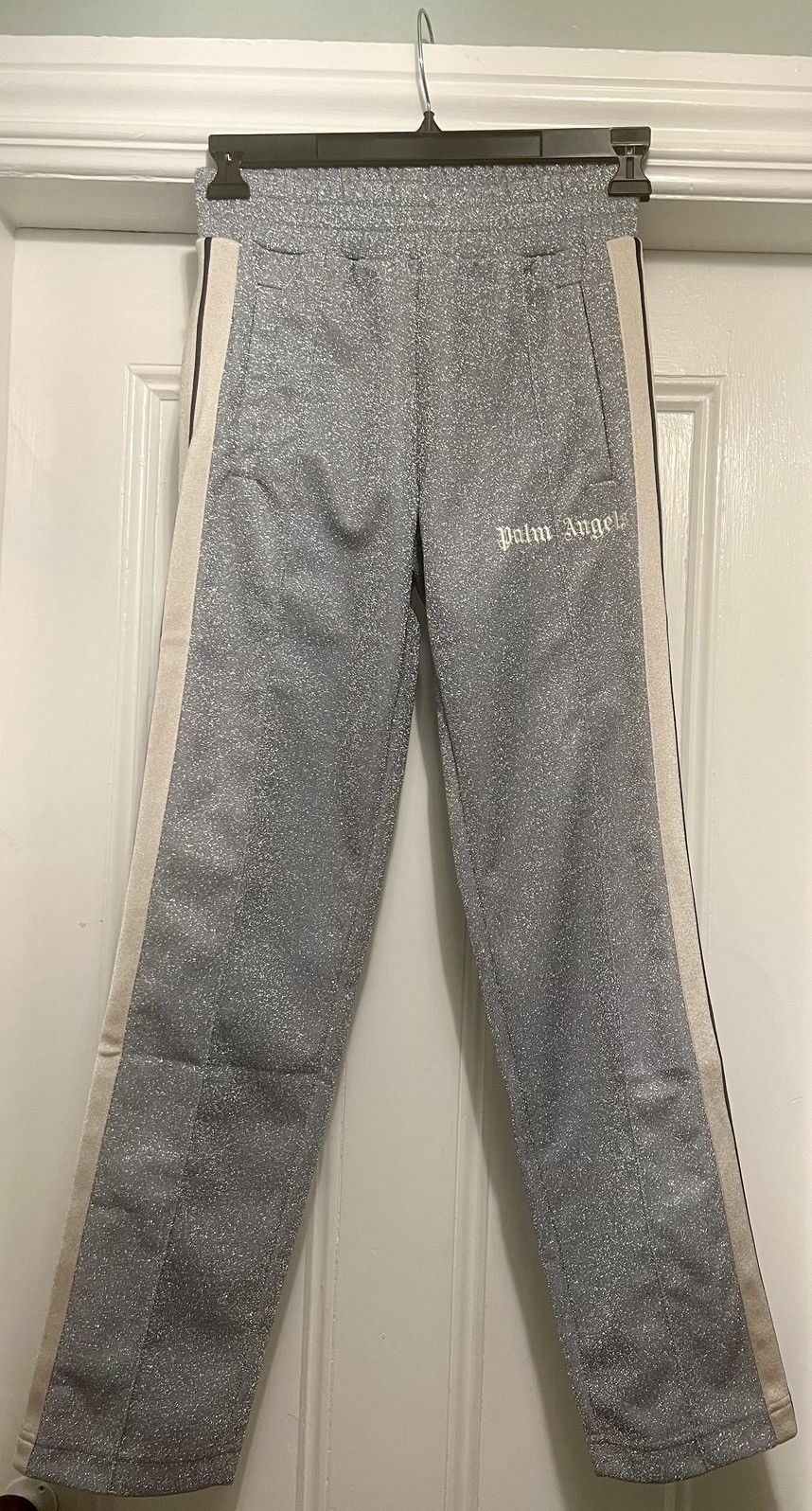 Designer Authentic Palm Angels lurex track pants silver and off white Size US 28 / EU 44 - 1 Thumbnail