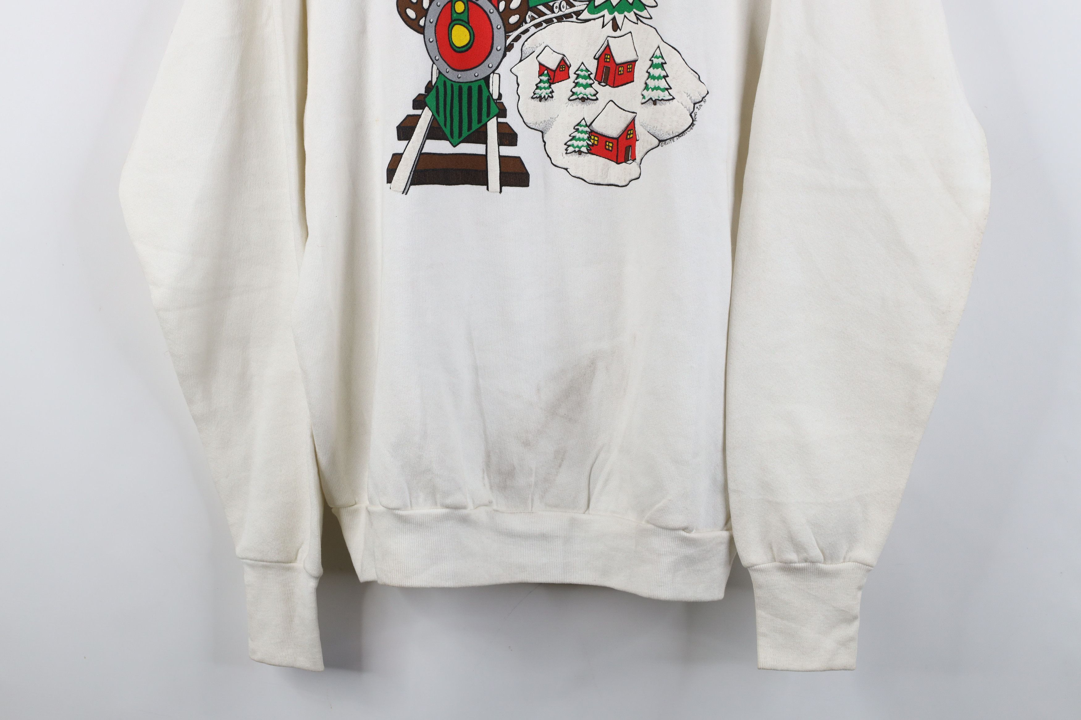 Fruit Of The Loom Deadstock Vintage 80s Christmas Bear Train Sweatshirt USA Size L / US 10 / IT 46 - 3 Thumbnail