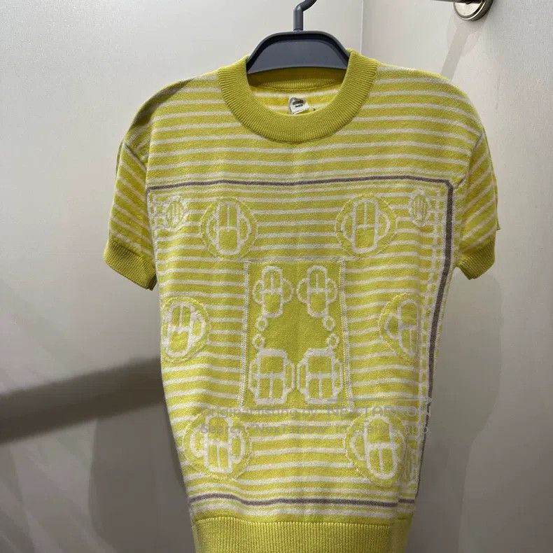 Hermes Hermes Striped Jacquard Cashmere Short Sleeve Size XS / US 0-2 / IT 36-38 - 6 Thumbnail
