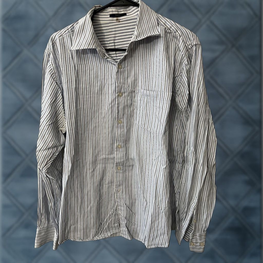 Vintage VINTAGE Tahari Women’s Button-Up Shirt Long Sleeve Collared Cotton Stripe Size L Blue Classic Size L / US 10 / IT 46 - 1 Thumbnail