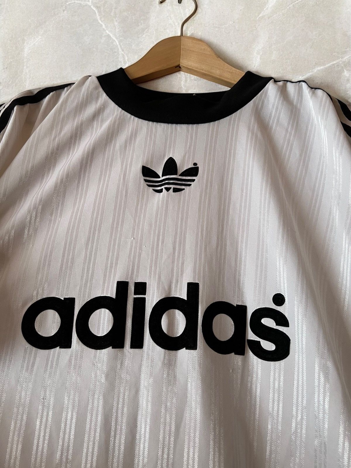 Adidas × Vintage Adidas 90s Vintage Velour Logo striped Jersey tee T shirt Size US XL / EU 56 / 4 - 3 Thumbnail