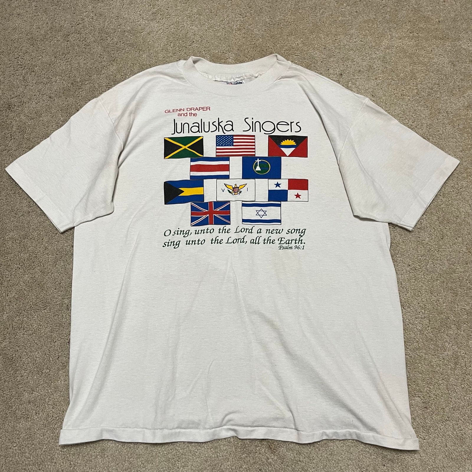 Hanes Vintage 90s Junaluska Singers Multi Flag Gospel Graphic Tee Size US XL / EU 56 / 4 - 1 Thumbnail