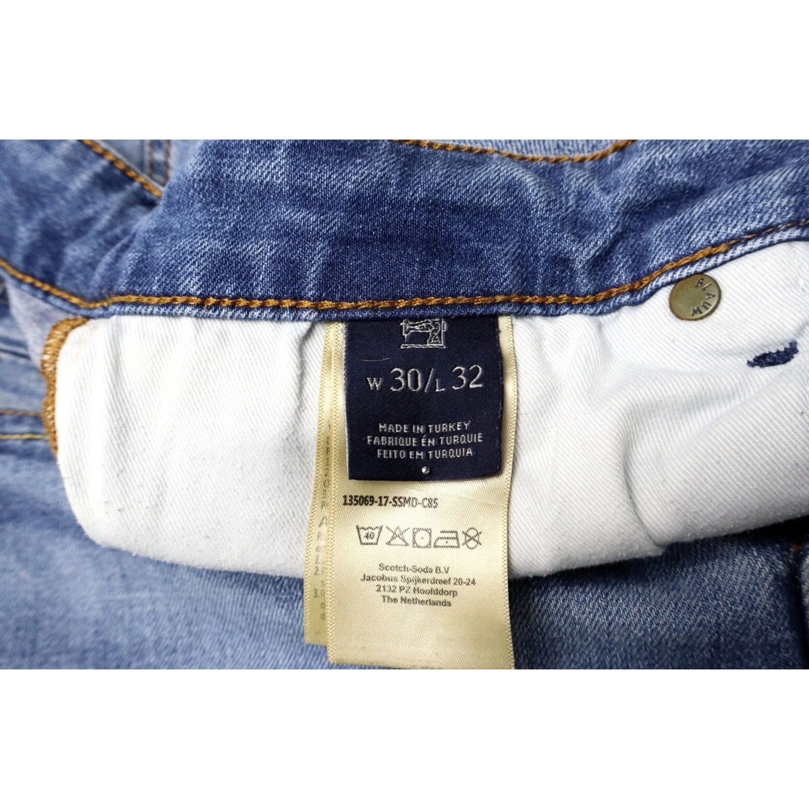Scotch & Soda SCOTCH & SODA Vernon Jeans Men's W30/L32 Slim Fit Button Fly Fade Whisker Blue Denim Slim Jeans Mens Size US 30 / EU 46 - 6 Thumbnail