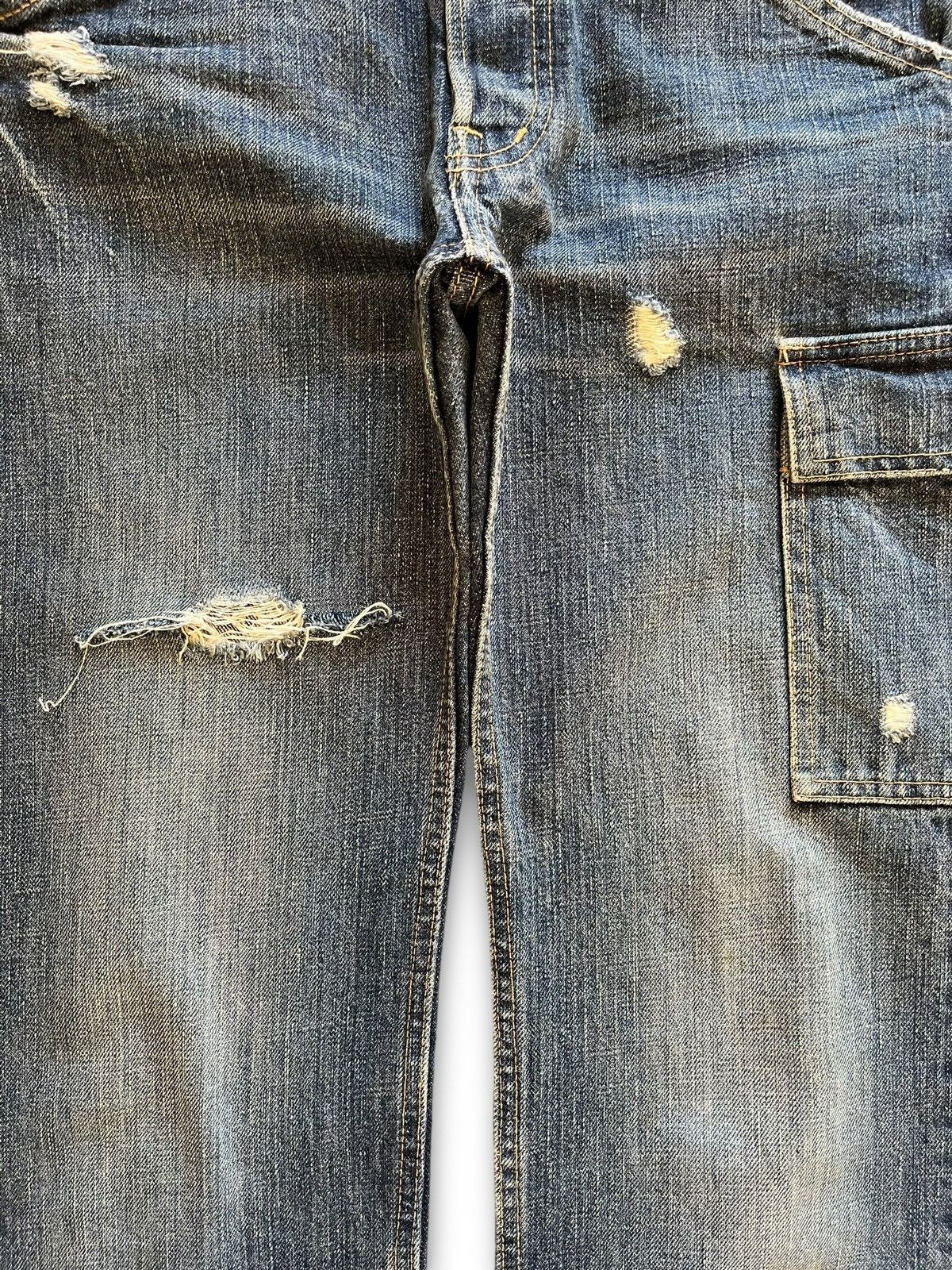 Japanese Brand Vintage Japanese Domingo Blue Wash Distressed Cargo Jeans Size US 31 - 5 Thumbnail