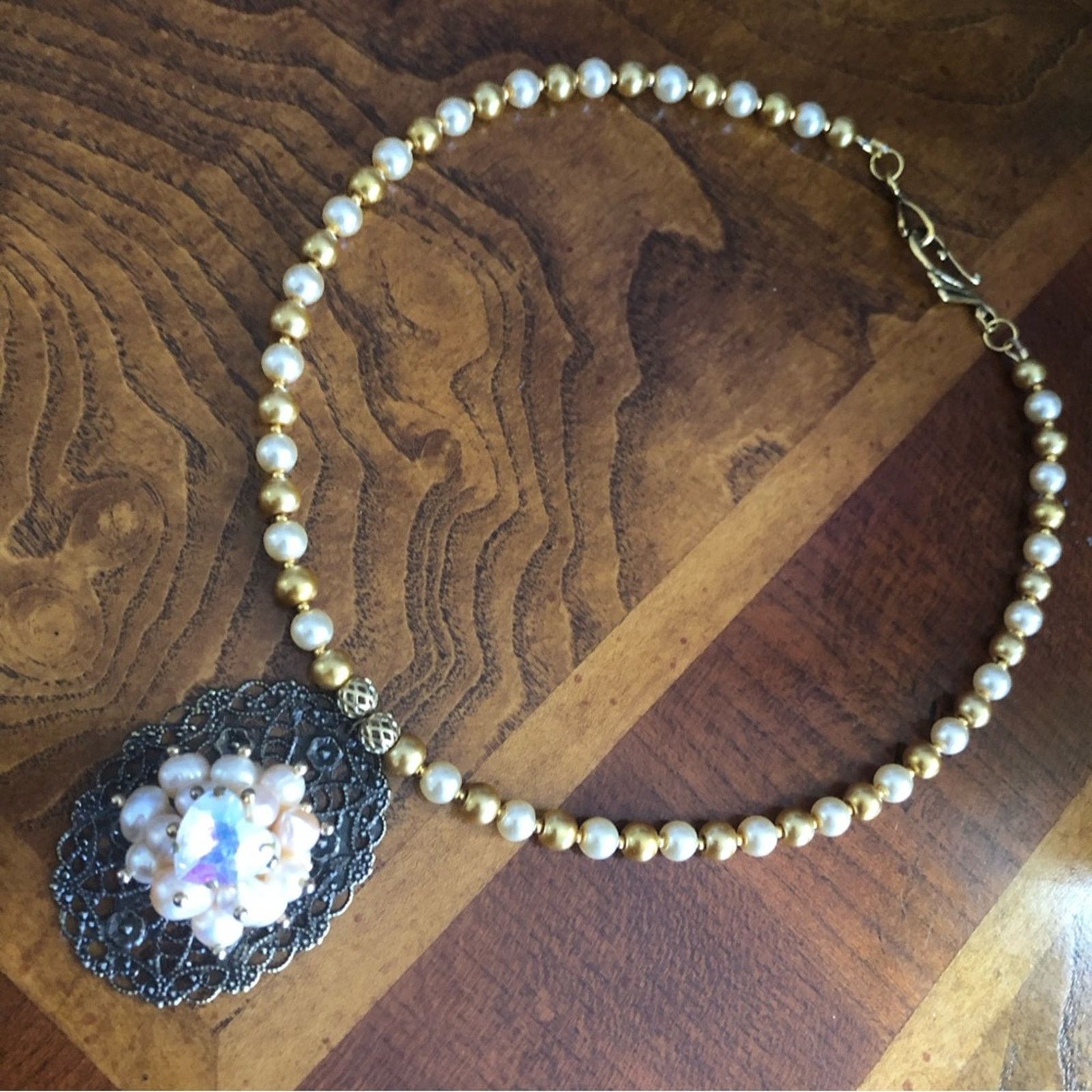 Handmade Handcrafted repurpose pearl cluster filigree Pearl necklace Size ONE SIZE - 10 Thumbnail