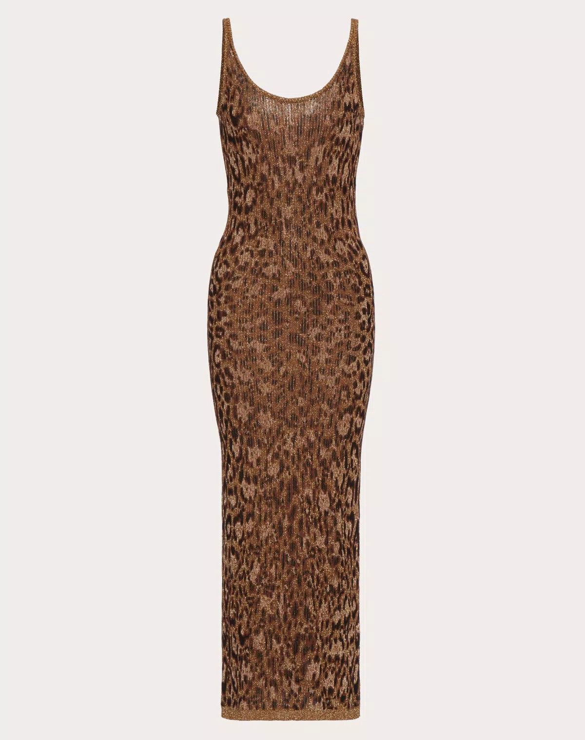 Valentino o1s1wg110625 Animalier Jacquard Cotton Lurex Dress in Brown Size L / US 10 / IT 46 - 1 Thumbnail