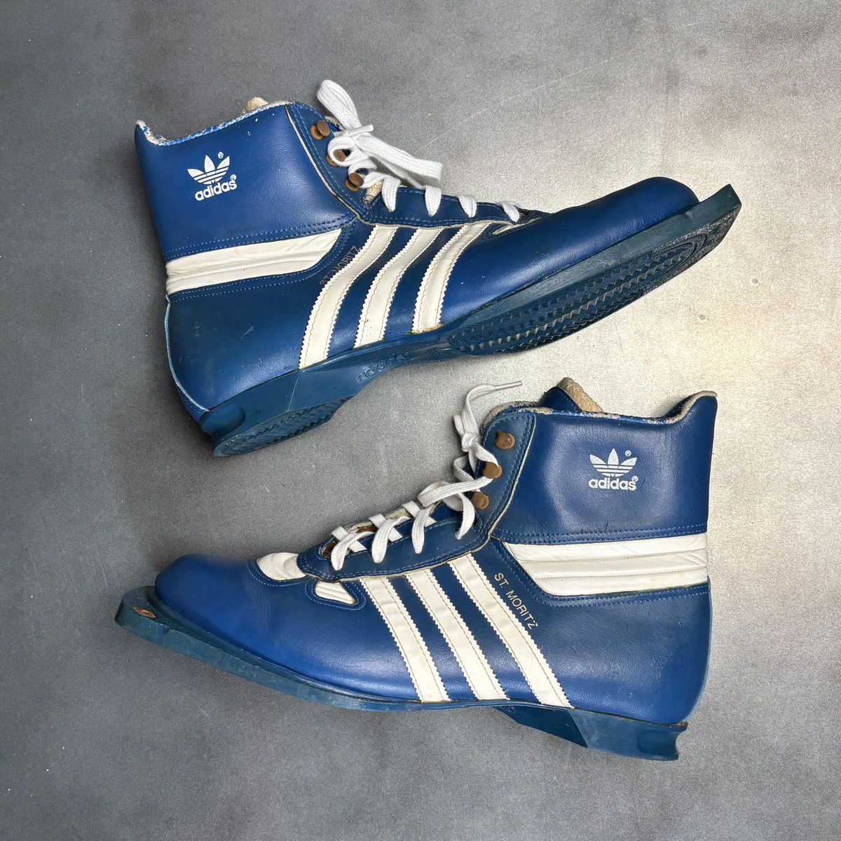 Pre-owned Adidas X Vintage 1970s Adidas St. Mortiz Vintage Adidas Ski Boots Olympics 10 In Blue