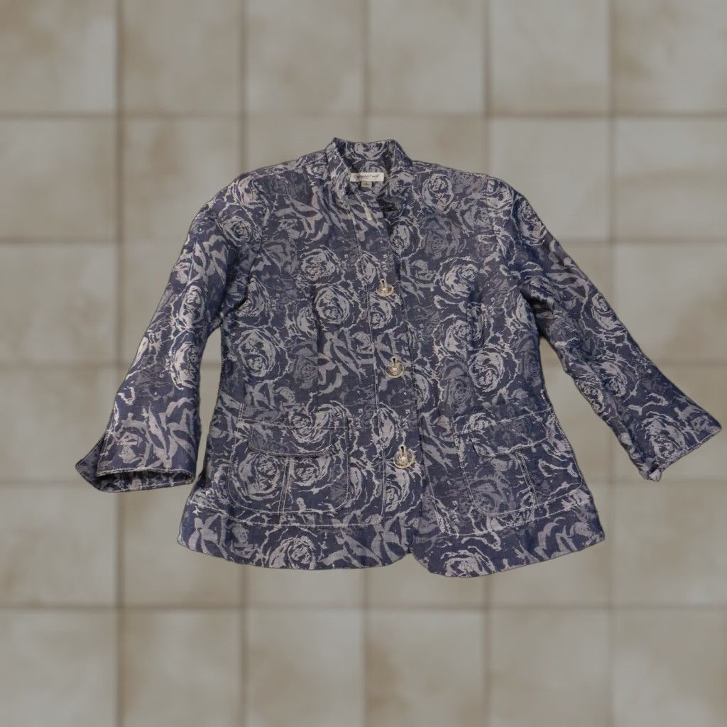Coldwater Creek Coldwater Creek Blazer Womens 6 Blue Floral Linen Blend Button Front Jacket Size M / US 6-8 / IT 42-44 - 1 Thumbnail