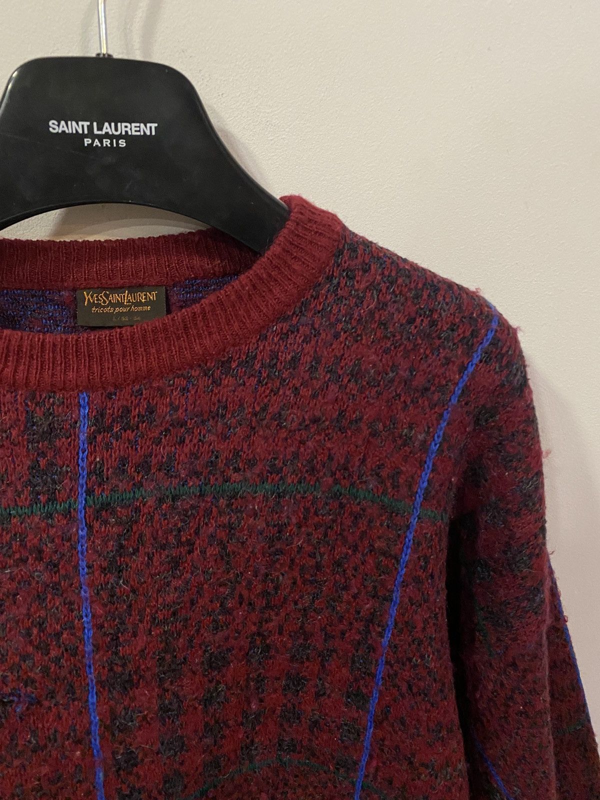 Yves Saint Laurent 90’s Wool YSL Sweater Burgundy Size US M / EU 48-50 / 2 - 9 Thumbnail