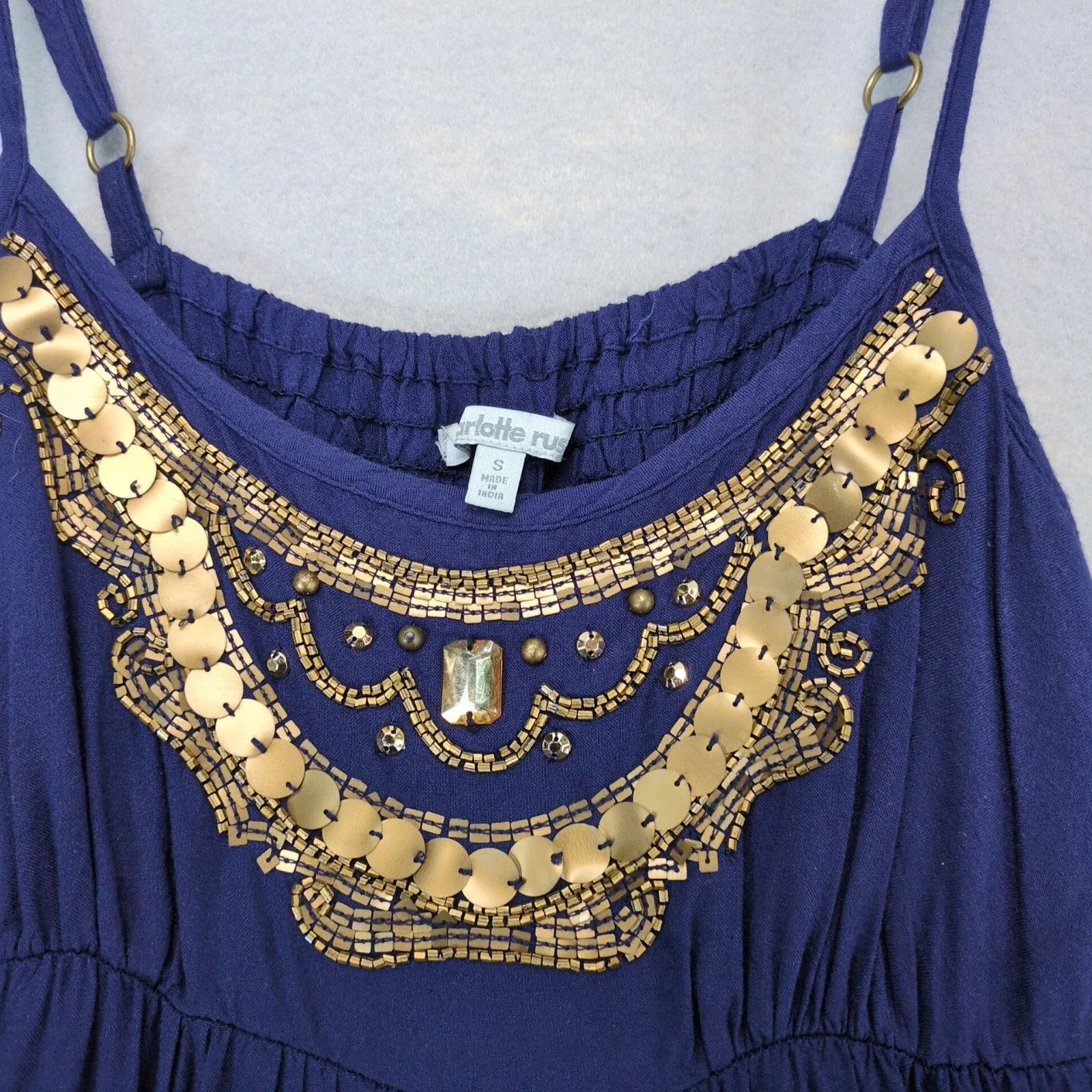 Other Charlotte Russe Navy Tiered Maxi Dress S Brass Beads Size S / US 4 / IT 40 - 2 Thumbnail
