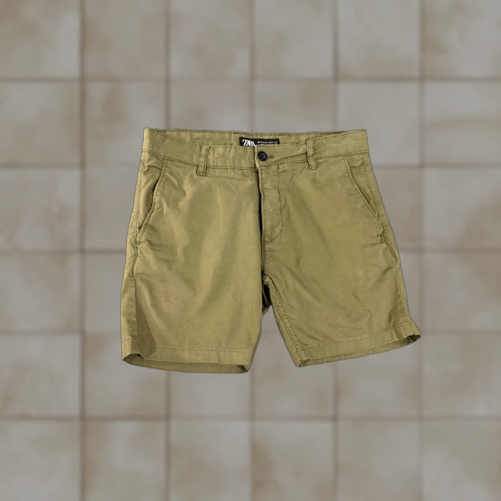 Zara Zara Chino Shorts Mens 31 Green Flat Front Cotton Stretch 5-Pocket Regular Rise Mid 9 In Inseam 9 In Casual Summer Spring Size US 31 - 1 Thumbnail