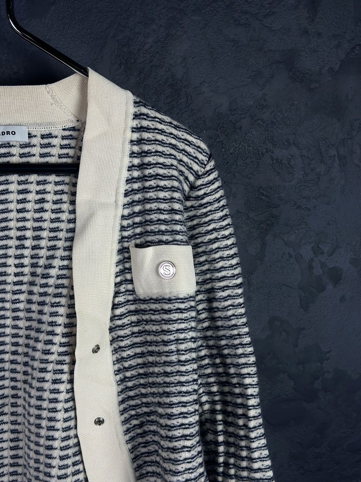 Designer × Sandro SANDRO Striped V-neck Wool Cardigan Size 1 Size S / US 4 / IT 40 - 8 Thumbnail
