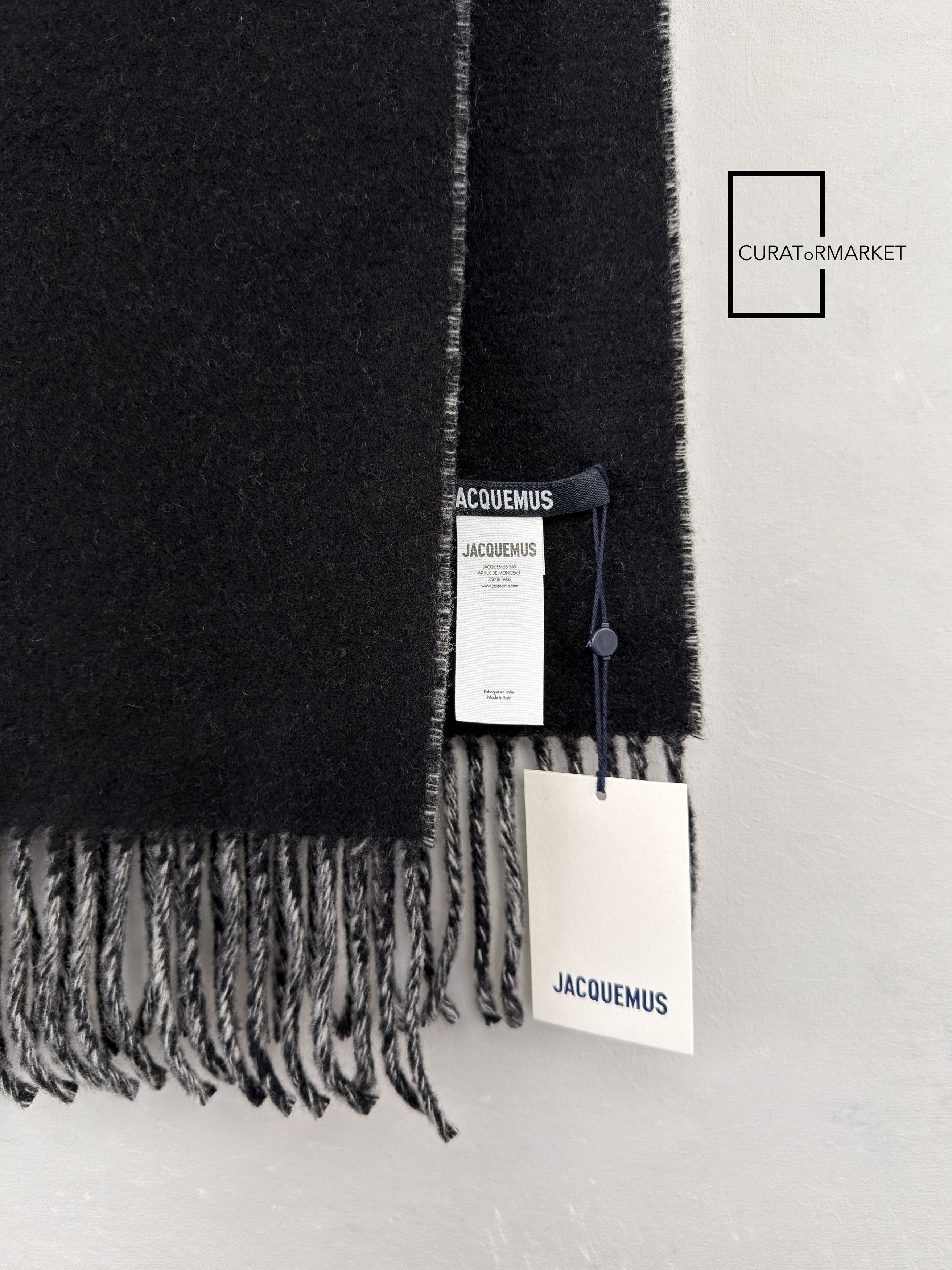 Jacquemus Contrast Iconic Logo Felted Wool Black Scarf FW25 Le Palmier Size ONE SIZE - 5 Thumbnail