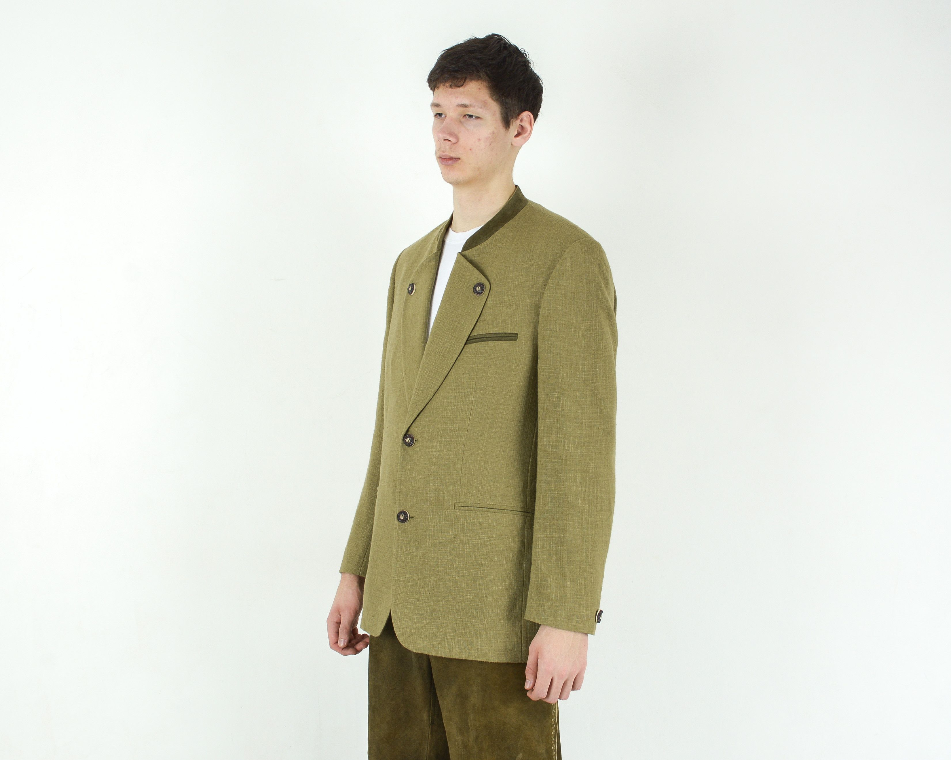 Vintage W19 Walbusch Trachten L Blazer Linen Jacket Coat Oktoberfest Size 44S - 2 Thumbnail