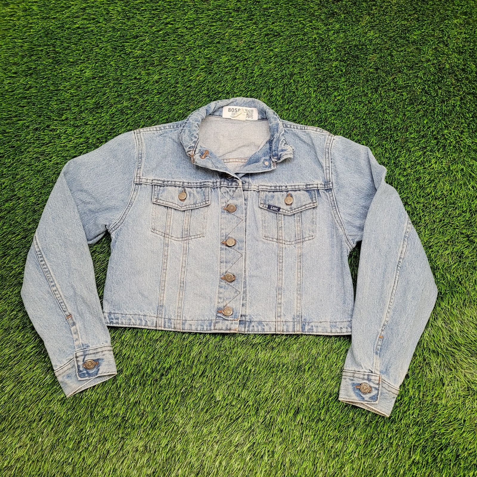 VTG 80s LEE Denim Cropped Jean Jacket Womens S/M 19x18 Faded