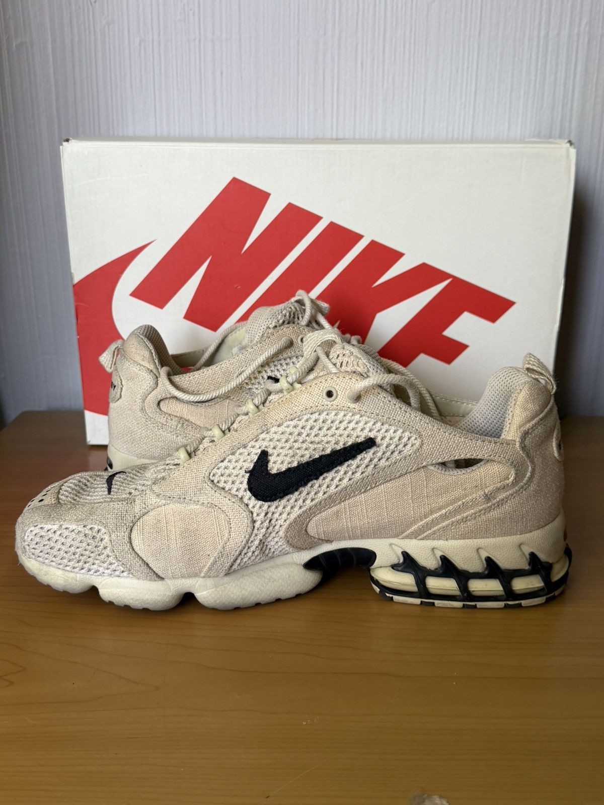 Nike × Stussy Stussy X Nike Air Zoom Spiridon Caged 2 Fossil Size US 12 / EU 45 - 8 Thumbnail
