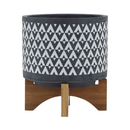 Designer × Homemade CERAMIC 8" AZTEC PLANTER ON WOODEN STAND, GRAY Size US L / EU 52-54 / 3 - 3 Thumbnail