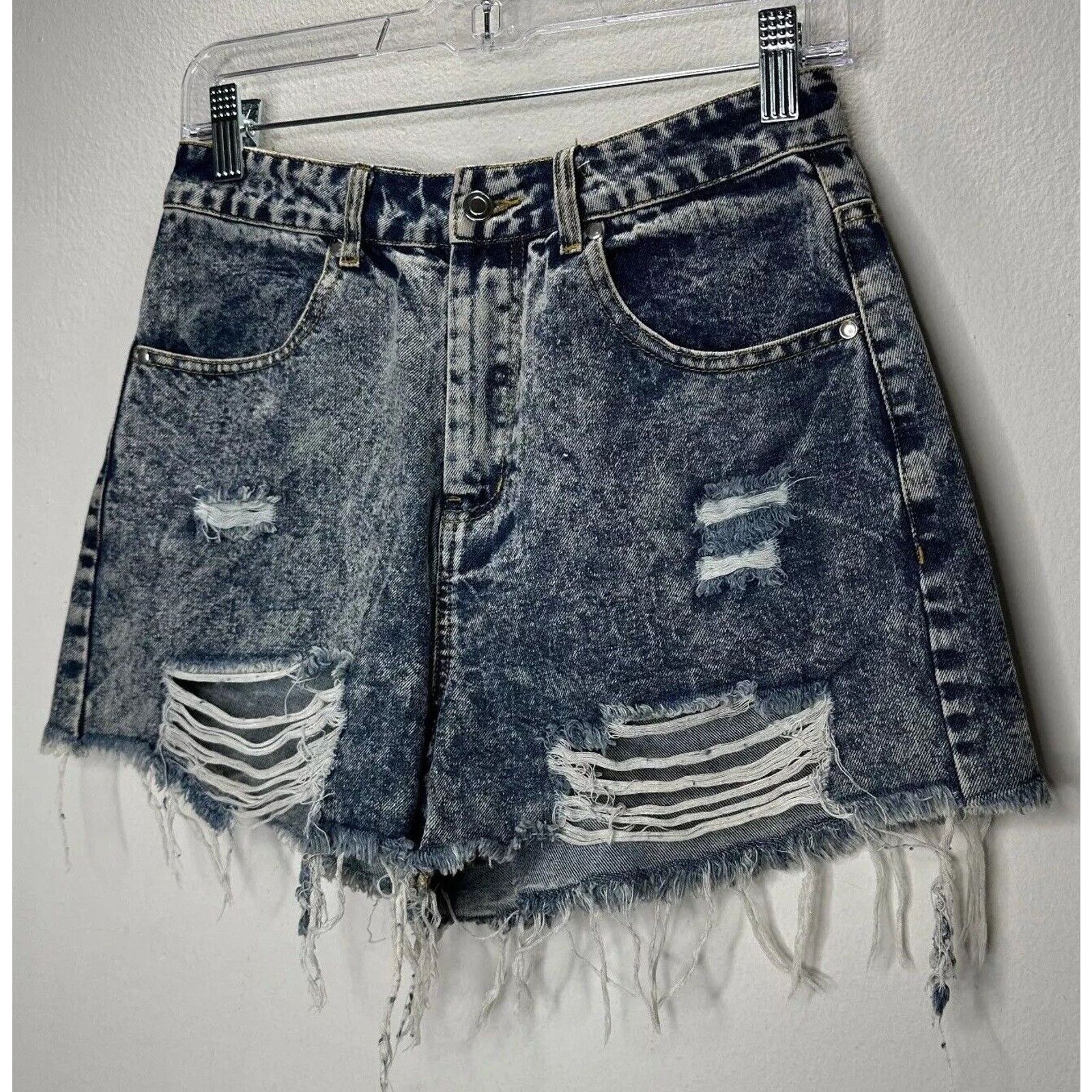 Other Hyfve Med Blue Acid Wash Distress Raw Hem High Waist Short M Size 30" / US 8 / IT 44 - 1 Thumbnail