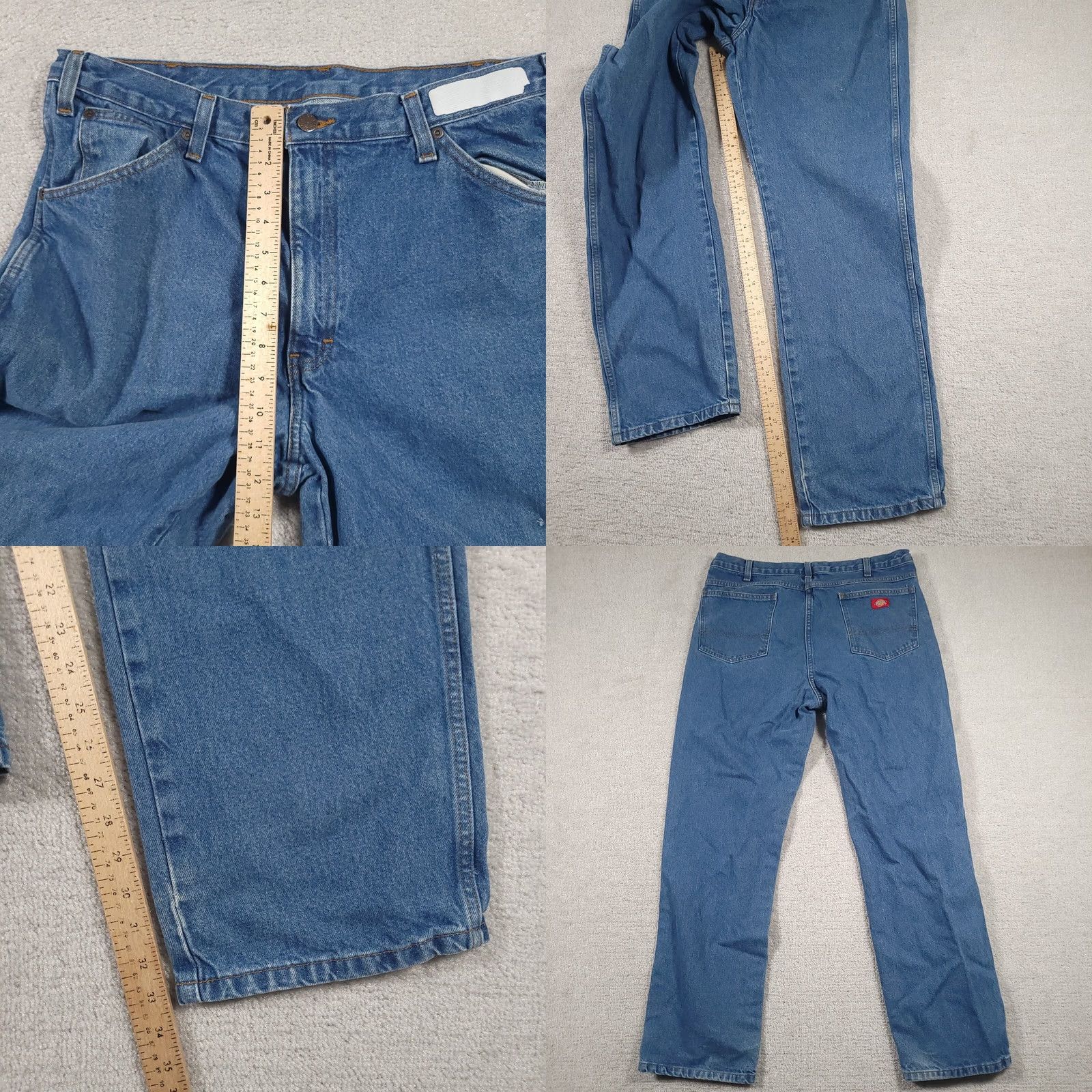 Dickies Dickies Jeans Mens 38x34 Blue Denim 100% Cotton Medium Wash Straight Leg Rise Mid 10-12in 5-Pocket Belt Loops Regular Fit Vintage No N/A Size US 38 / EU 54 - 8 Thumbnail