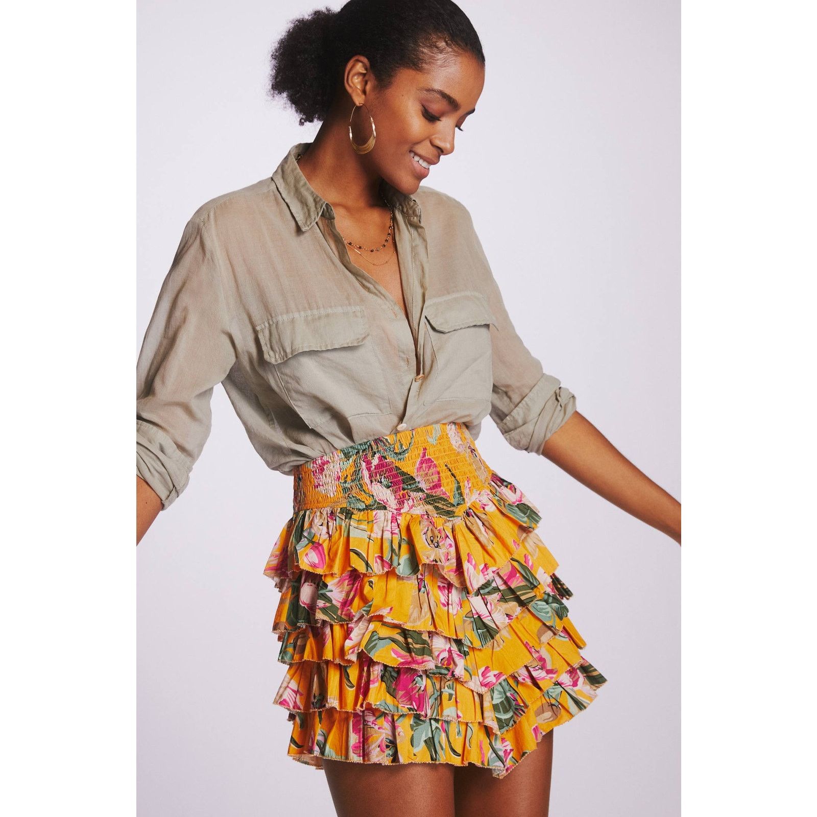 Anthropologie New Anthropologie LOVE THE LABEL Tiered Ruffled Mini Skirt Size 32" / US 10 / IT 46 - 4 Thumbnail