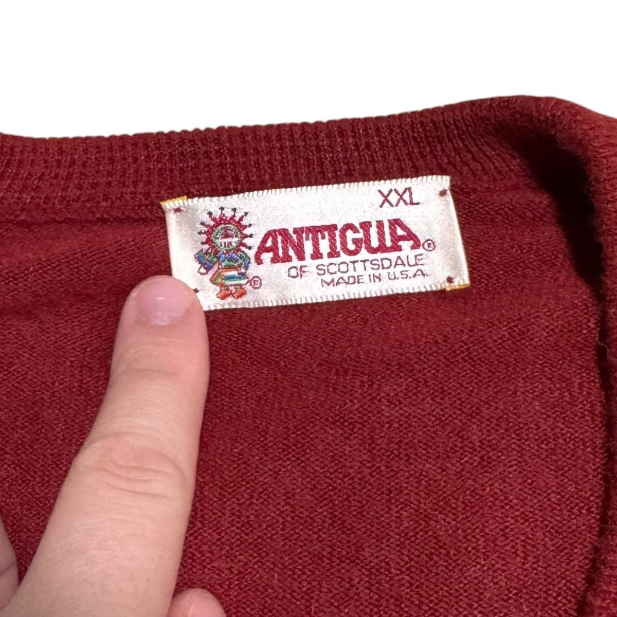 Antigua × Vintage Vintage 80s Antigua UMass Red V-Neck Sweater Adult 2XL Size US XXL / EU 58 / 5 - 5 Thumbnail