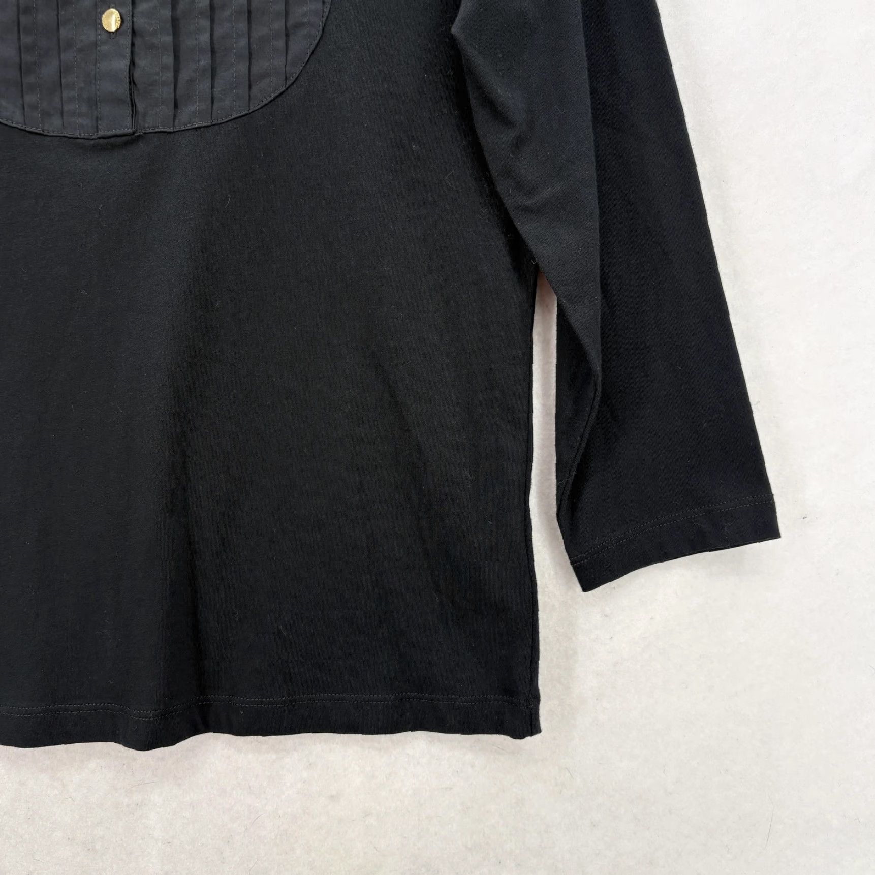 Chaps Chaps Shirt Womens M Black Pleated Bib Henley Long Sleeve Jersey Top NWT Size M / US 6-8 / IT 42-44 - 3 Thumbnail