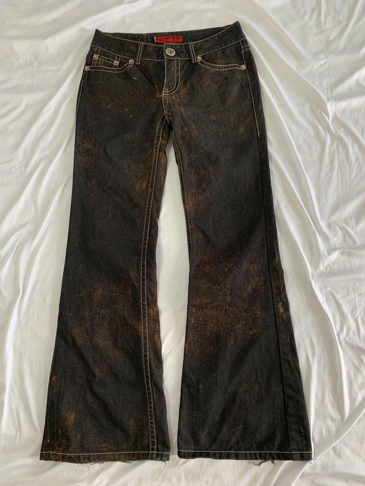 Japanese Brand Flare jeans cracked wash design zippy ziggy japan Size US 29 - 8 Thumbnail
