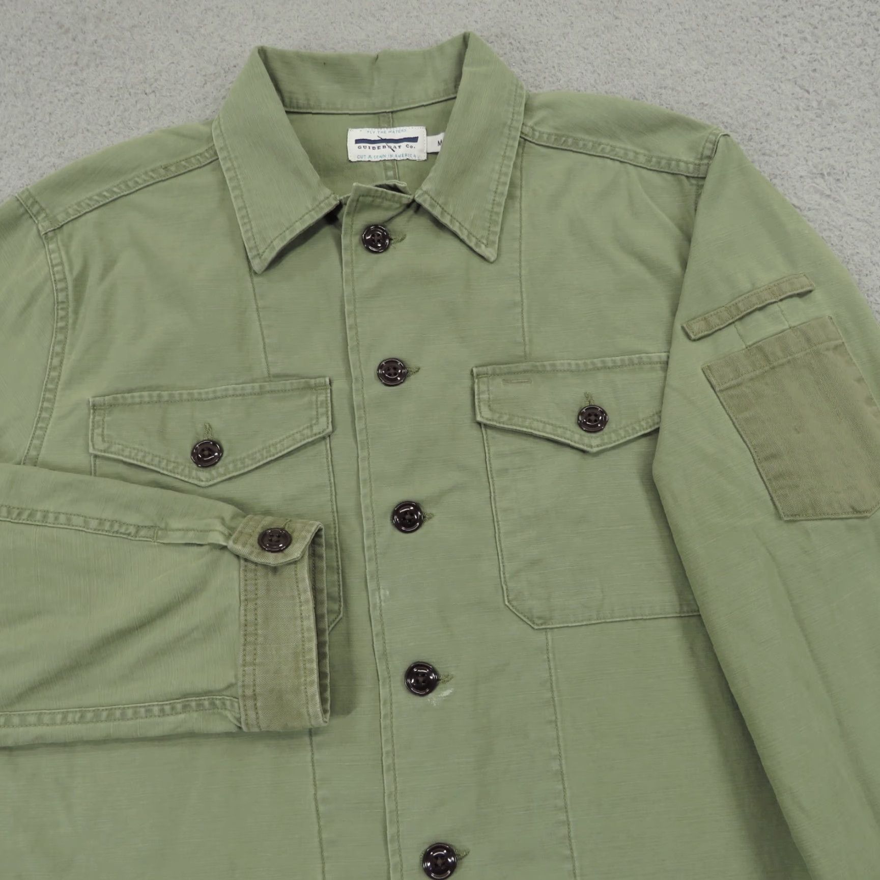CO Guideboat Co Jacket Men Medium Olive Canvas Utility Shacket 90s USA Coat Size US M / EU 48-50 / 2 - 2 Thumbnail