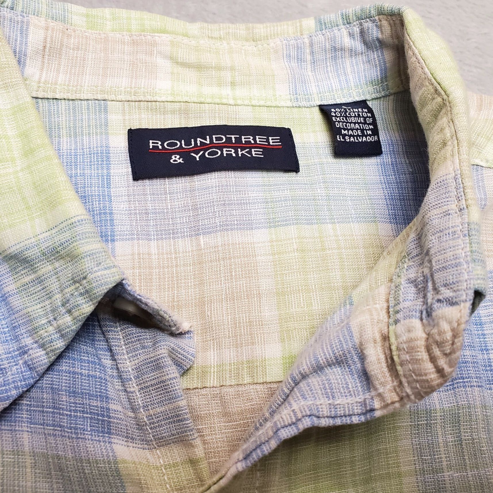 Roundtree & Yorke VINTAGE Roundtree Yorke Shirt Mens Large Blue Plaid 60% Linen Short Sleeve Button Casual Size US L / EU 52-54 / 3 - 4 Thumbnail