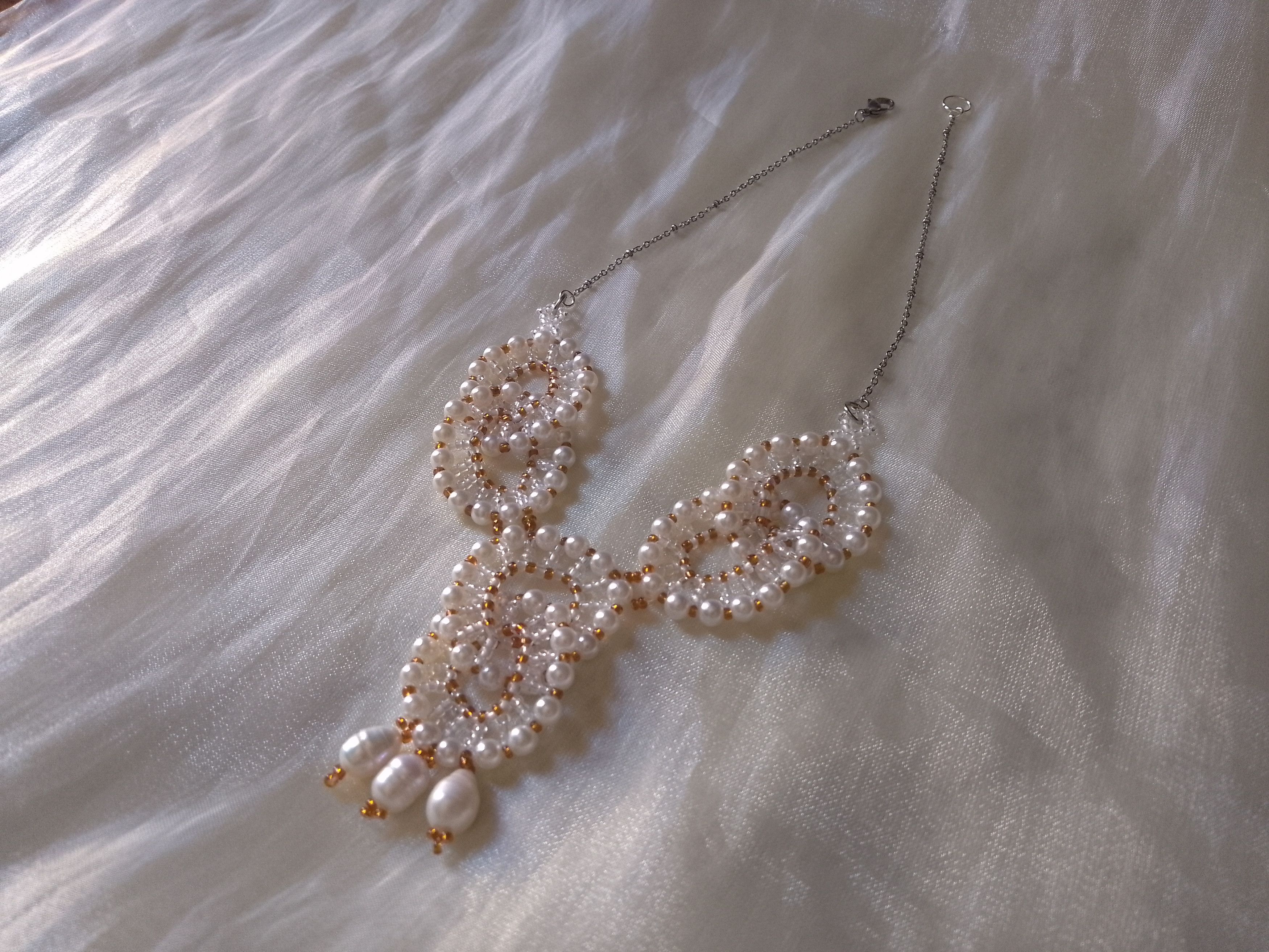 Handmade Necklace with Freshwater pearls elegant wedding party Size ONE SIZE - 7 Thumbnail