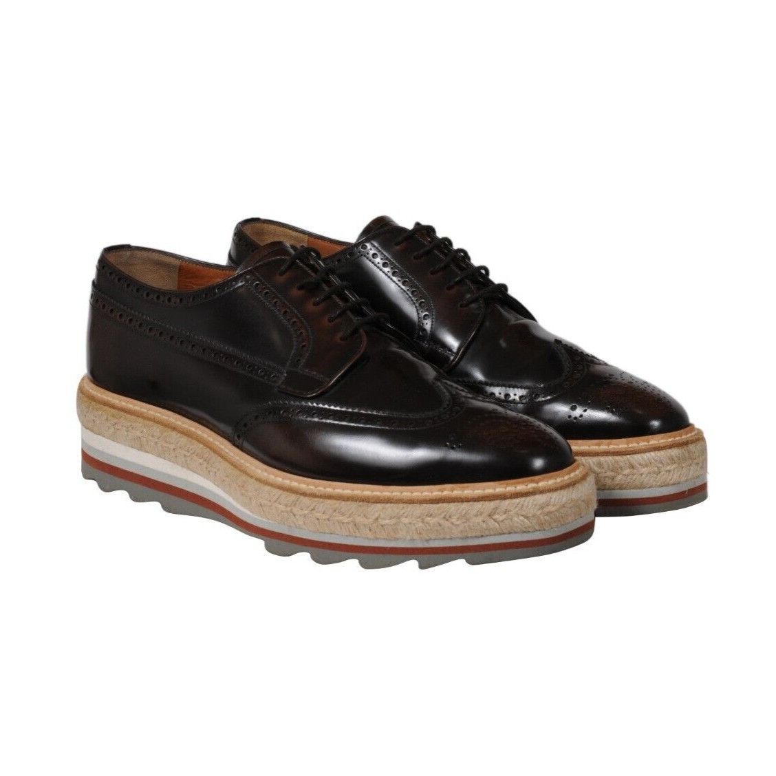 Prada Platform Brogue Brown Leather Wingtip Espadrilles - 02170 Size US 9 / EU 42 - 12 Thumbnail