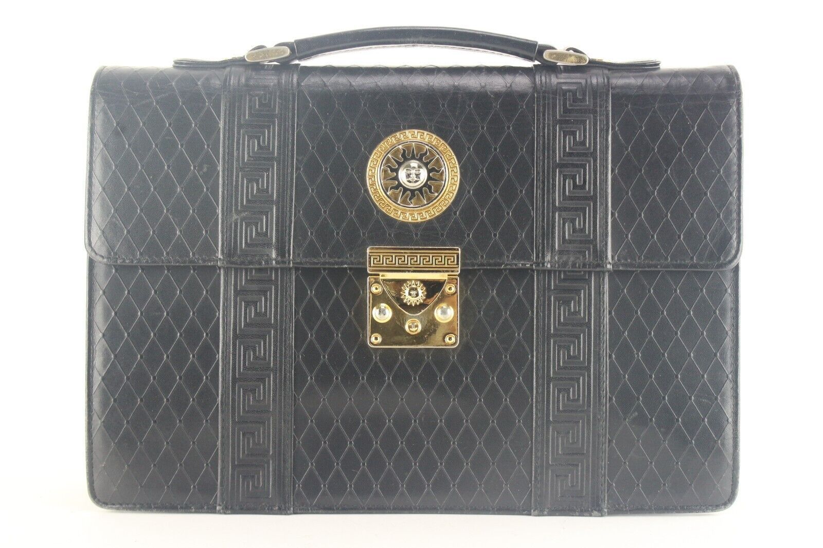 image of Versace Mini Top Handle Briefcase Greek Key Sun 2Ver105K in Black, Women's