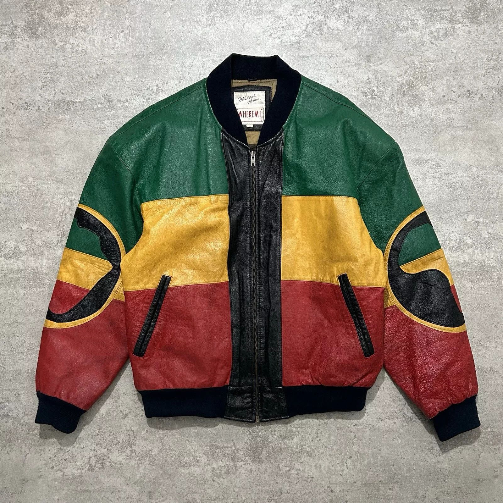 Vintage MICHAEL HOBAN RASTA ZION LEATHER BOMBER JACKET SIZE L Size US L / EU 52-54 / 3 - 2 Thumbnail