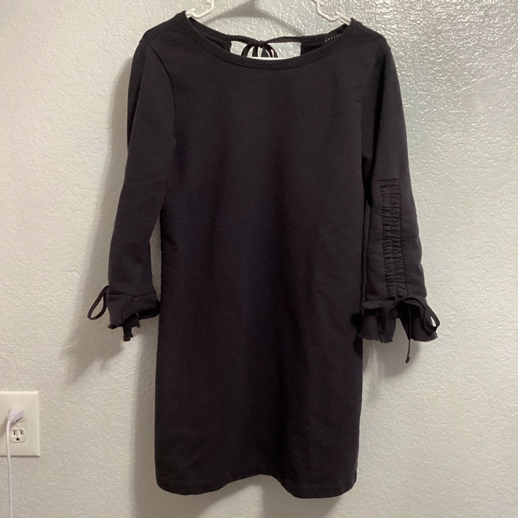 Sanctuary VINTAGE Sanctuary Giovanna Short Sweatshirt Dress Tie Back Bell Sleeve Heritage Navy Size S Size S / US 4 / IT 40 - 2 Thumbnail