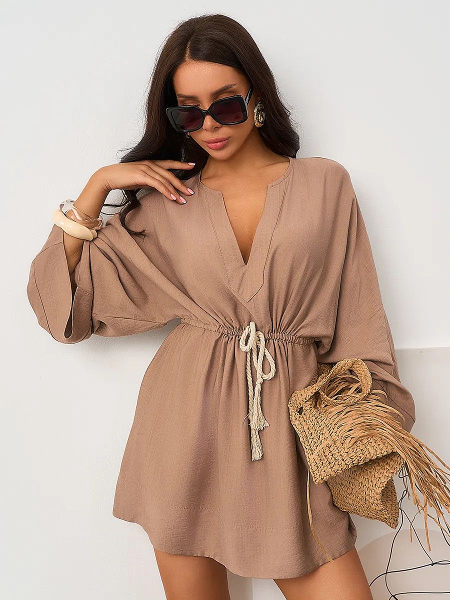 Other Solid Color Loose V-neck Long-sleeved Shirt Dress Size L / US 10 / IT 46 - 2 Thumbnail