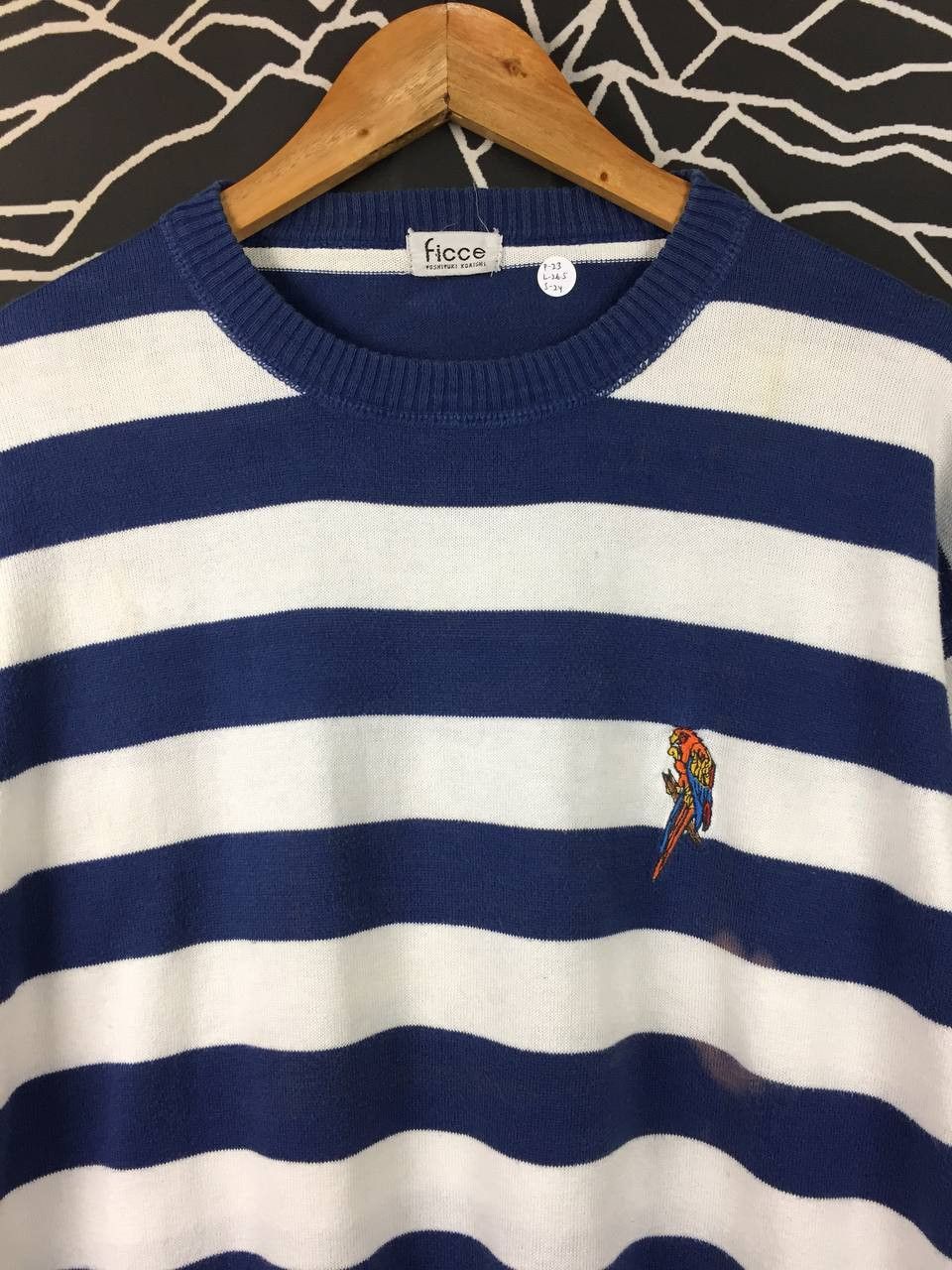 Yoshiyuki Konishi Vtg Ficce Yoshiyuki Konishi Parrot Logo Striped Knit Sweater Size US XL / EU 56 / 4 - 3 Thumbnail