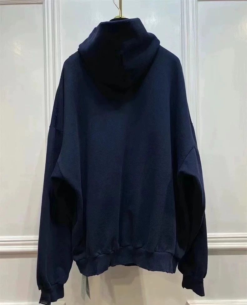 Balenciaga Balenciaga Make old worn-out dark blue hooded sweaters wit Size US L / EU 52-54 / 3 - 2 Thumbnail