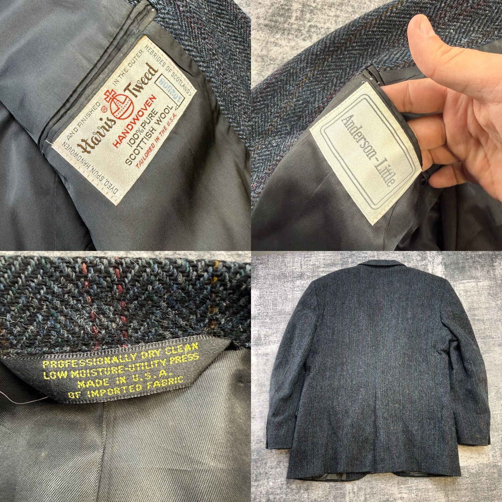 Vintage VTG Harris Tweed Blazer Mens 42 Navy Blue Herringbone Wool Sport Coat Blazer Notch Lapel 2-Button Single-Breasted Wool Blazer Mens 42 Blue Size 42R - 8 Thumbnail
