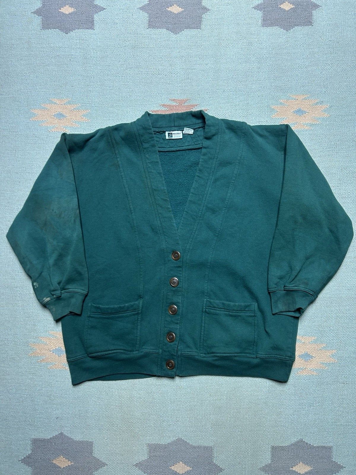 Vintage VTG 90s sweatshirt cardigan pro spirit blank forest green L Size L / US 10 / IT 46 - 1 Thumbnail