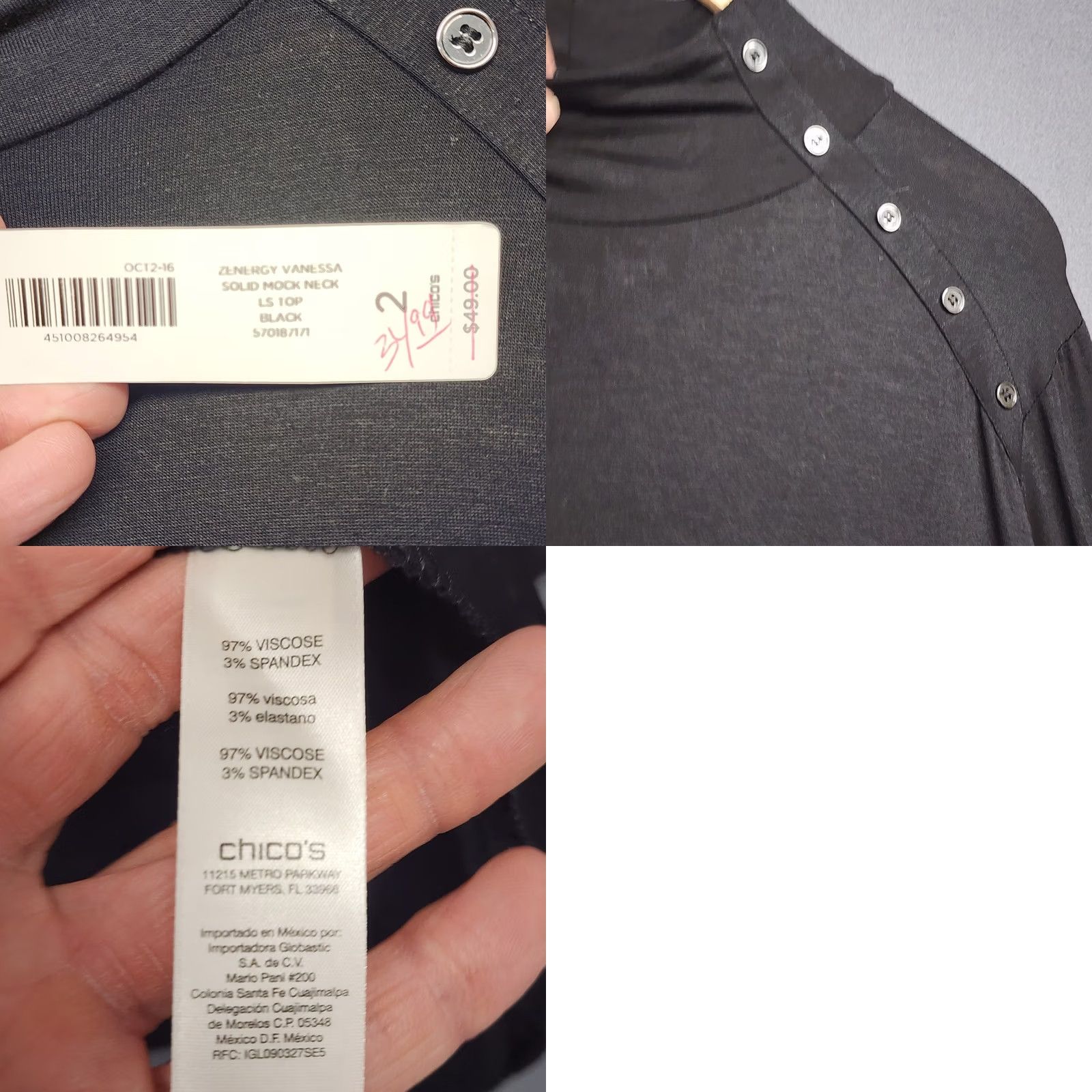 Vintage Chicos Zenergy Tunic Top Womens L Black Long Sleeve Stretch Blouse Shirt Mens? Size L / US 10 / IT 46 - 8 Thumbnail