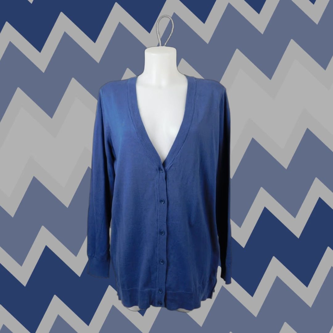 Alfani Alfani Cardigan Shirt Women V-Neck Button Knit Cotton Blue Large L Contemporary Casual Long Sleeve Size L / US 10 / IT 46 - 1 Thumbnail