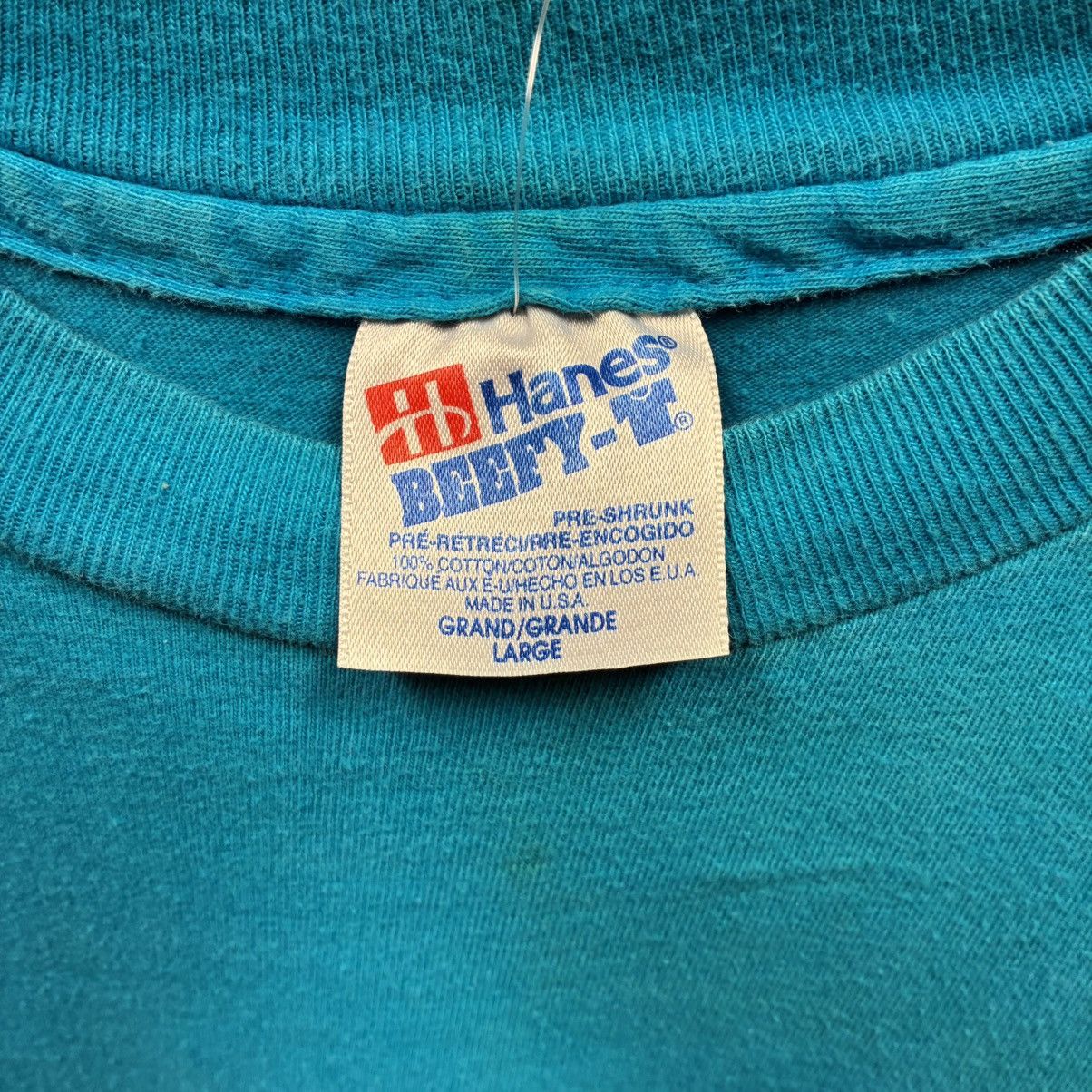 Hanes Vintage 1991 Teal Blue Wraparound Nature Frog Art tee Large Size US L / EU 52-54 / 3 - 4 Thumbnail