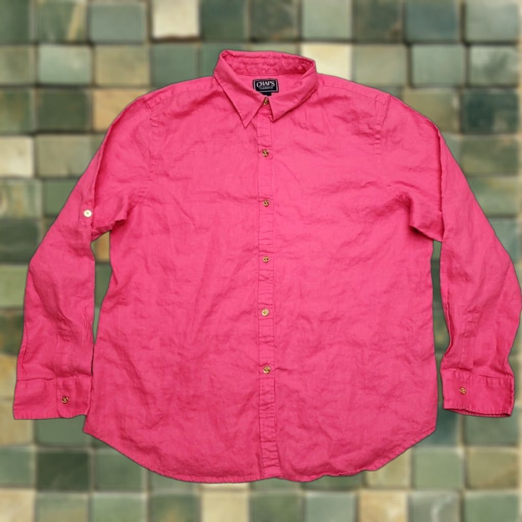 Chaps VINTAGE Chaps Shirt Womens XL Pink 100% Linen Breezy Outdoor Coastal  Beach Classic | Grailed