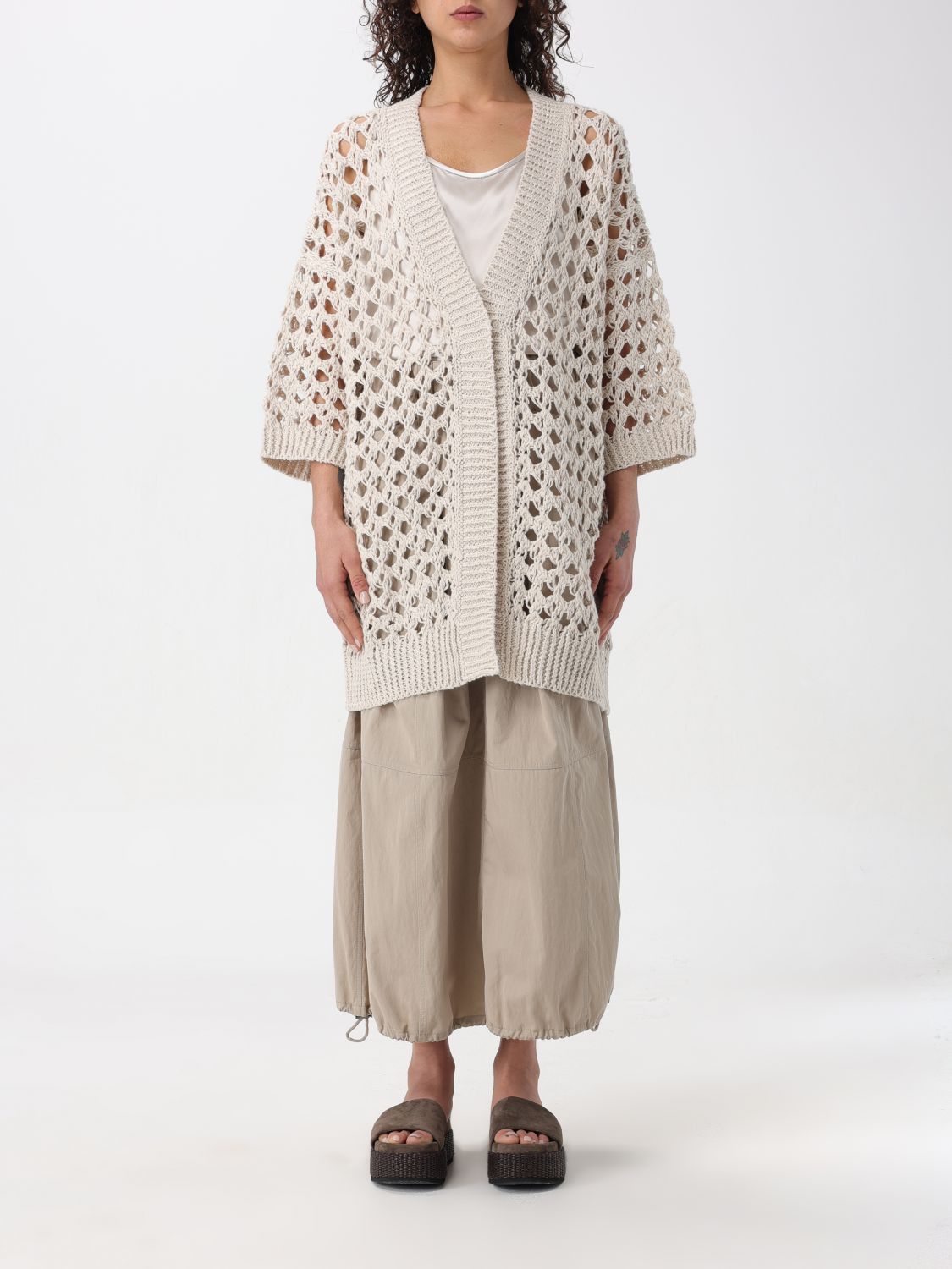 image of Brunello Cucinelli Cardigan Woman Beige, Women's (Size Medium)