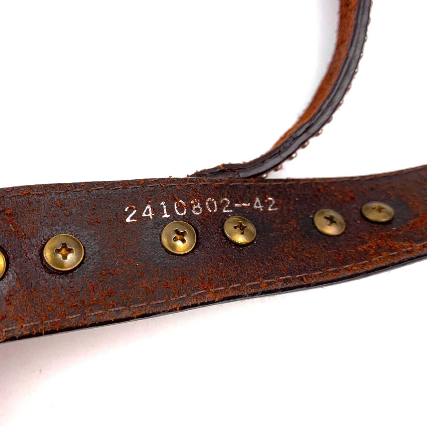 Vintage Nocona Belt Studded Floral Brown Leather 42 Men P910-0475 2.5in (47.5in) Gold Tone Concho Accent 1.25in Wide Size 42 - 5 Thumbnail