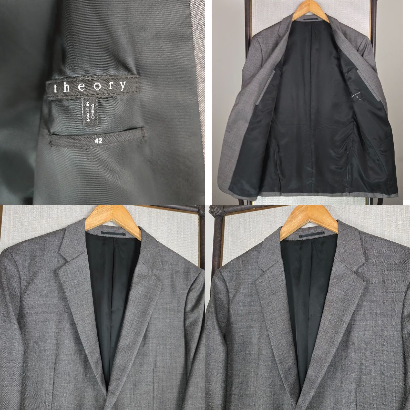 Theory Theory Mens Soft Wool/Silk Notch Lapel Double Vented Fully Lined Jacket Gray Size US XS / EU 42 / 0 - 8 Thumbnail